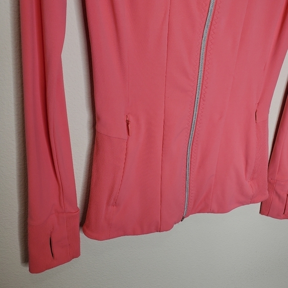 Athleta Shanti Coral Pink Ribbed Powervita Zip Up Jacket - Picture 7 of 10